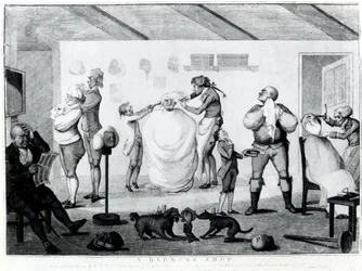 Ein Friseursalon, veröffentlicht von William Dickinson (1746-1823), 1785